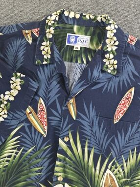 Styled By RJC Hawaiian Shirt Men's XL Blue Tropical Surf Cotton Button Down USA